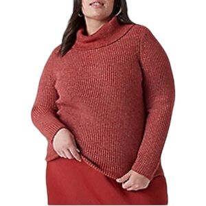 Lane Bryant 26/28 Cowlneck Sweater Brick Red Marled Long Sleeve NWT